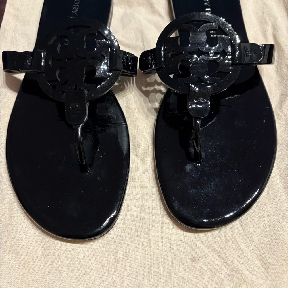Tory Burch Black Miller Sandals with Iconic Medallion